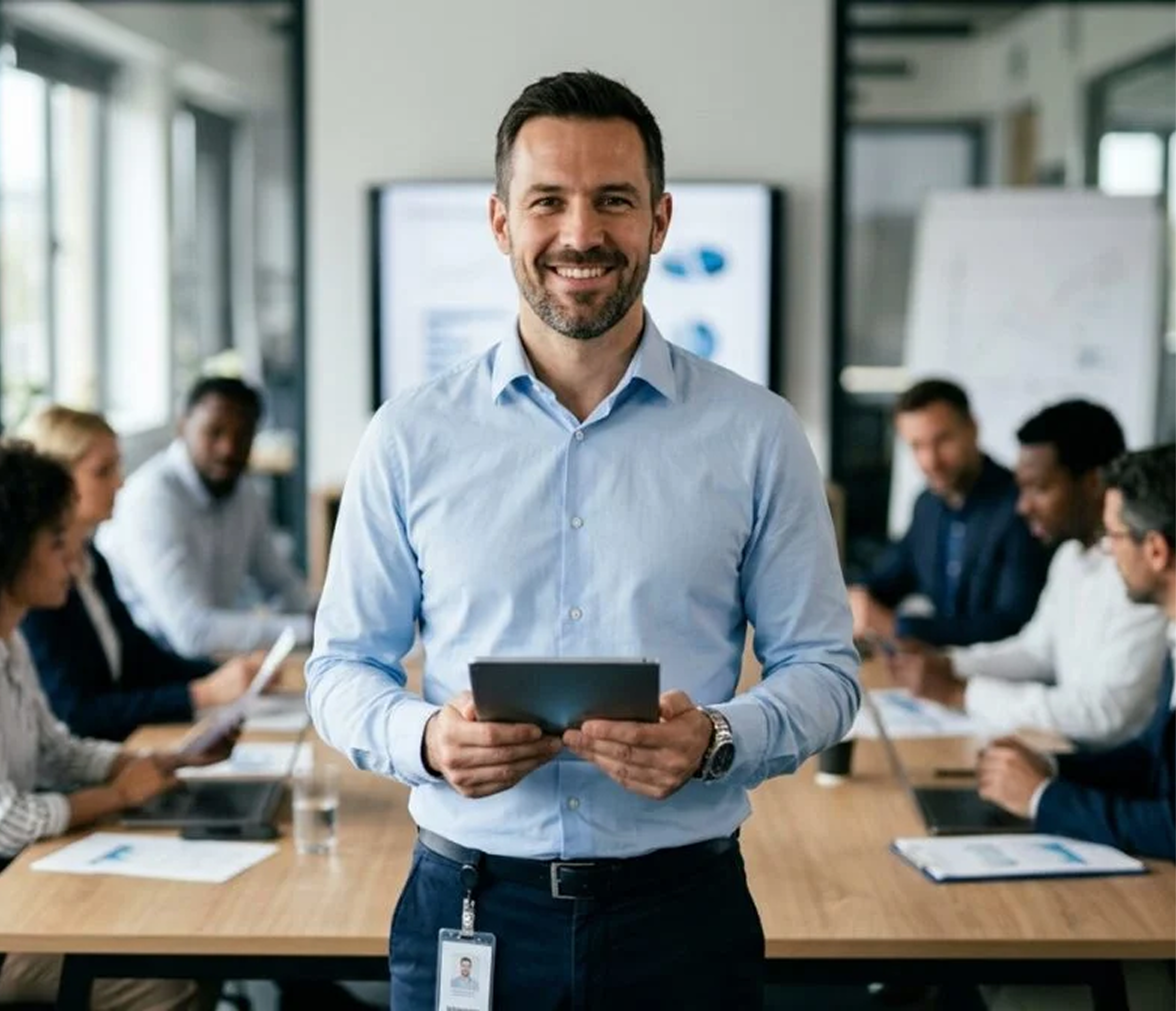 Professional working with colleagues in a modern office